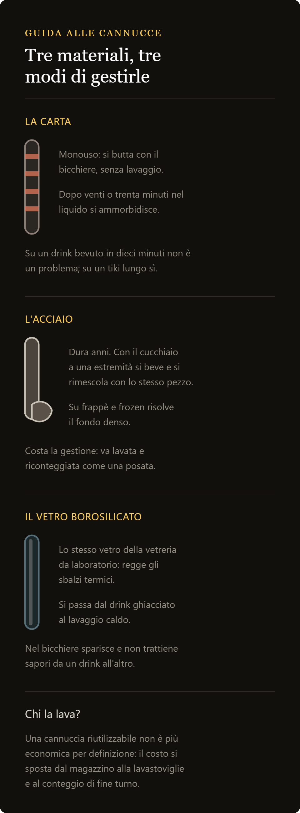 cannucce di vetro infrangibile: cannucce in carta, in acciaio e in vetro borosilicato a confronto