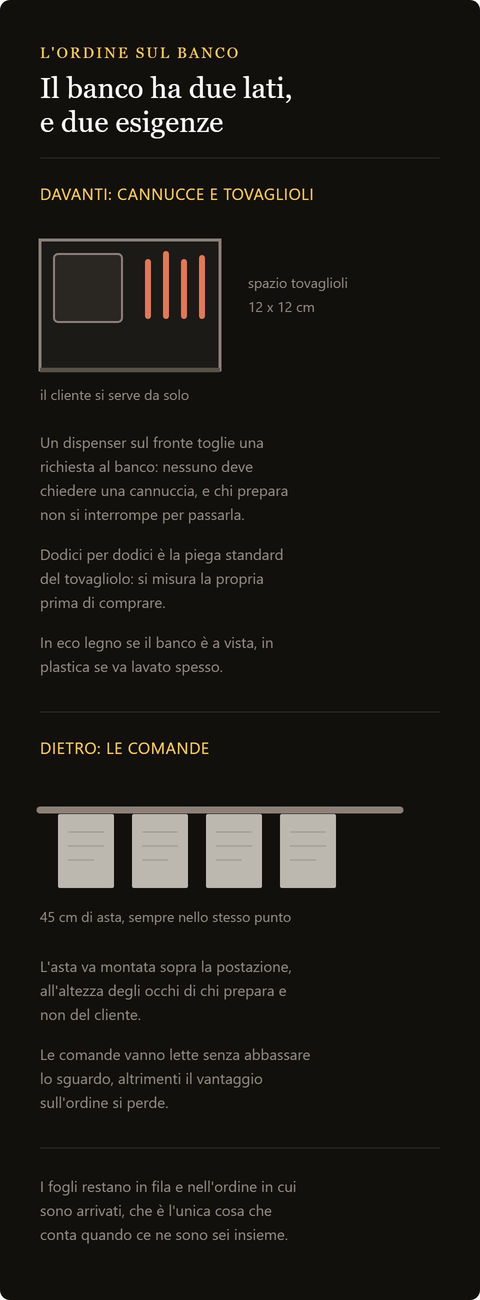 bar organizer: il dispenser sul fronte del banco e l asta portacomande dietro