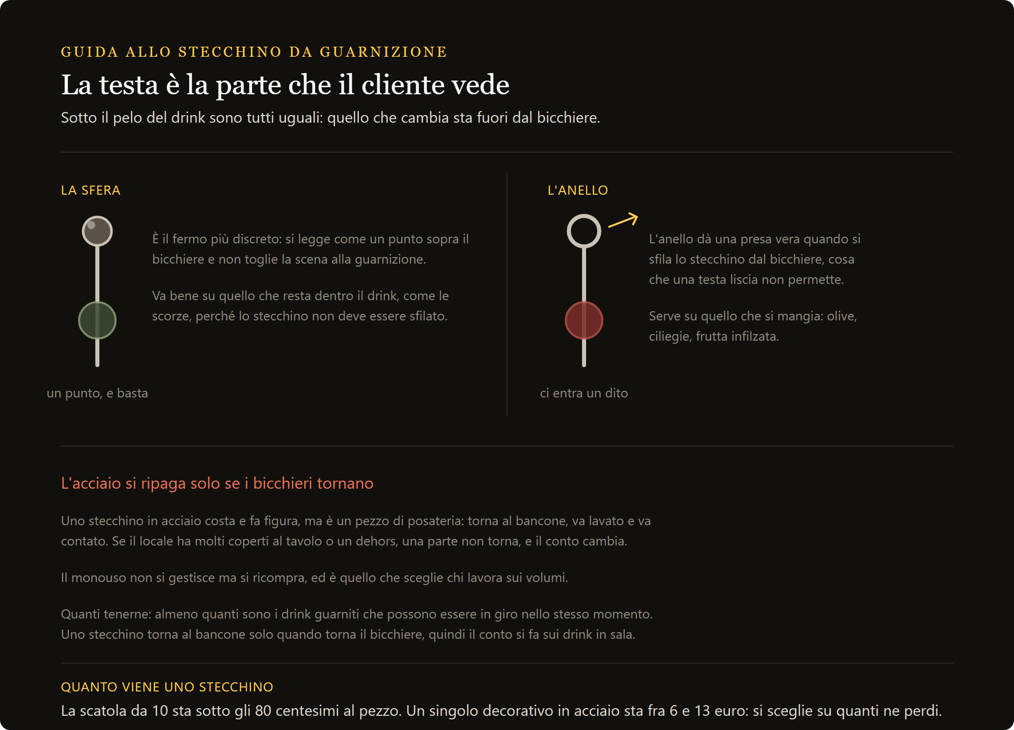 fruit pick anello: la testa a sfera e quella ad anello, e il conto fra acciaio e monouso