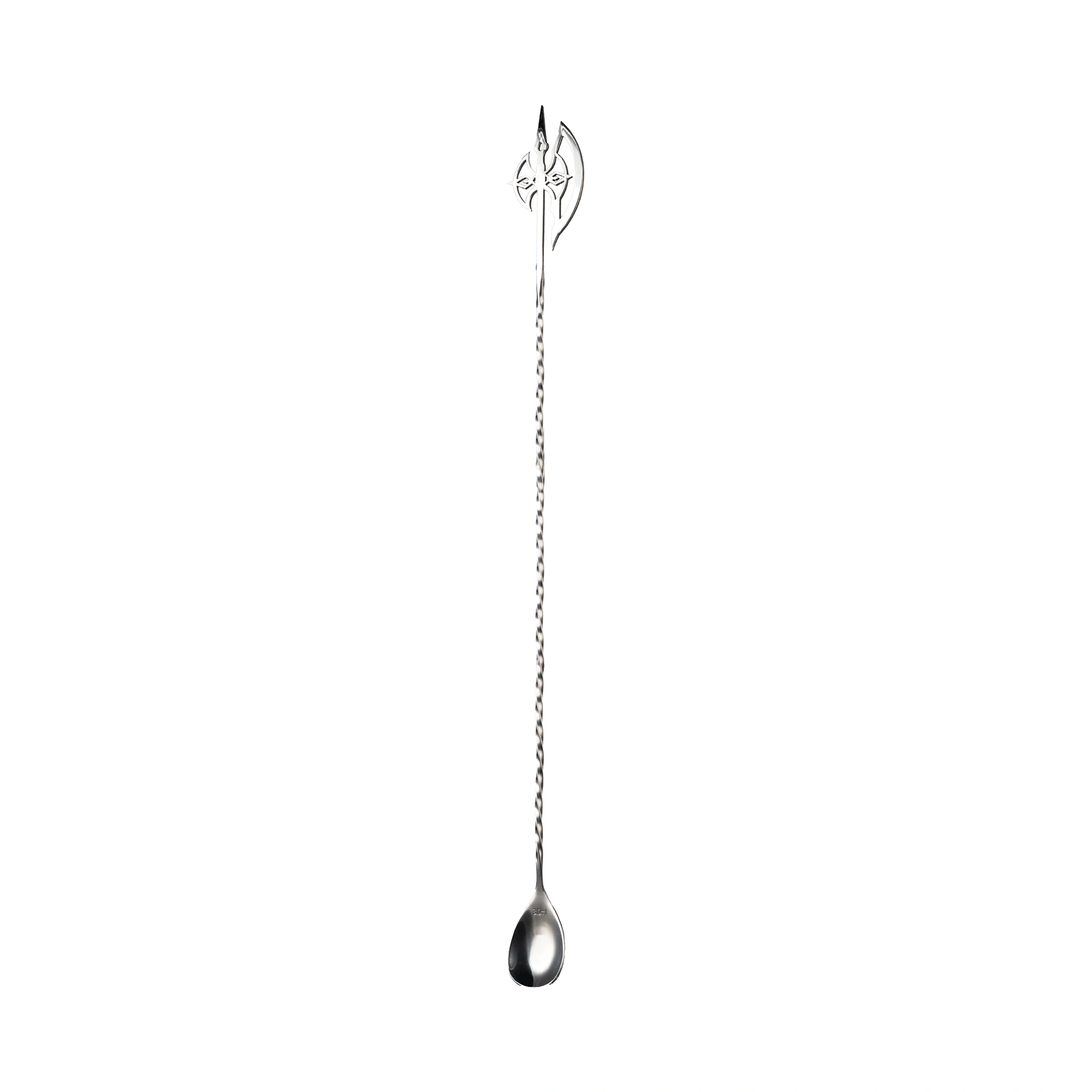 bar spoon ascia: cucchiaio da miscelazione The Bars con ascia medievale incisa in cima al gambo spiralato