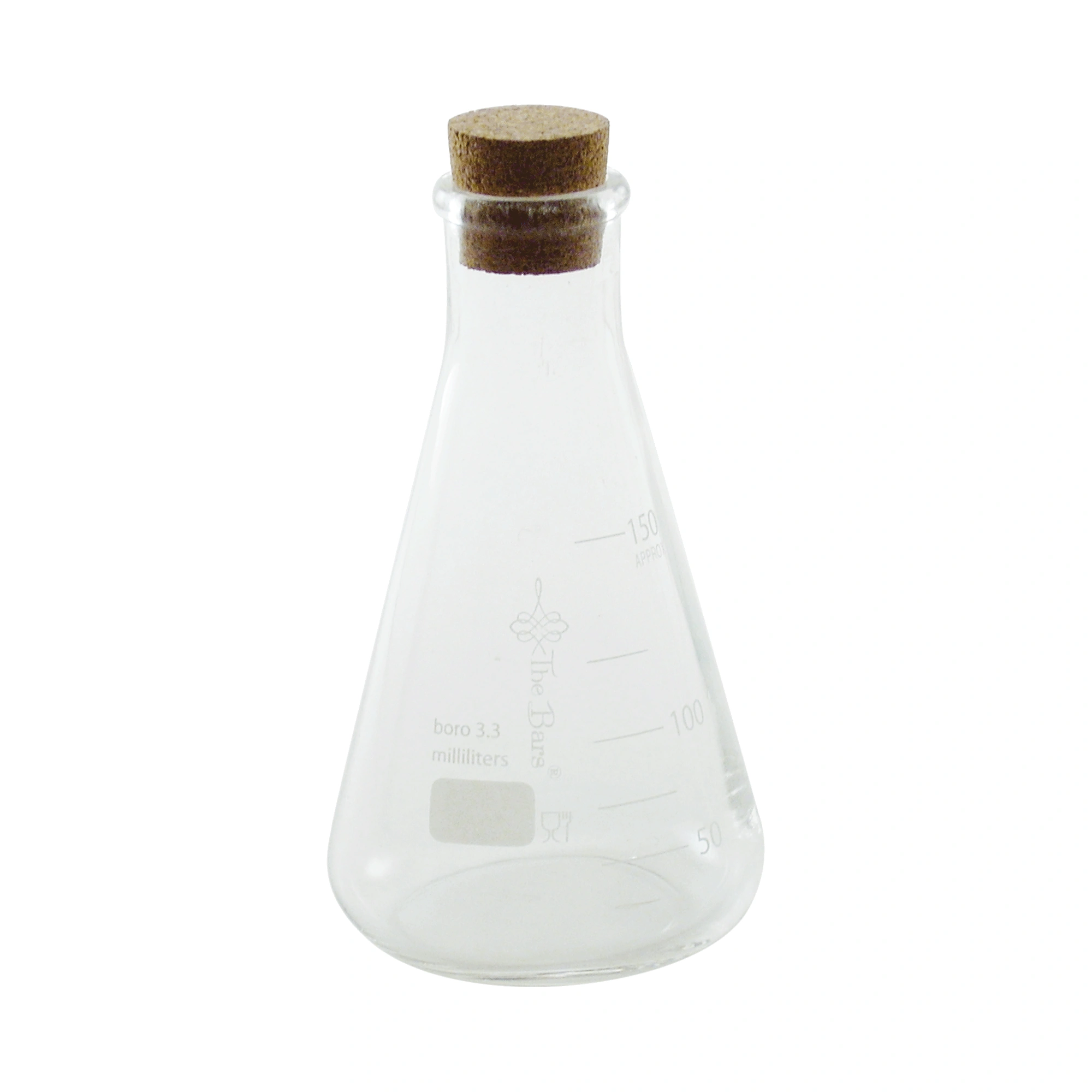 beuta 150 ml: ampolla conica piccola The Bars in vetro borosilicato con tappo in sughero