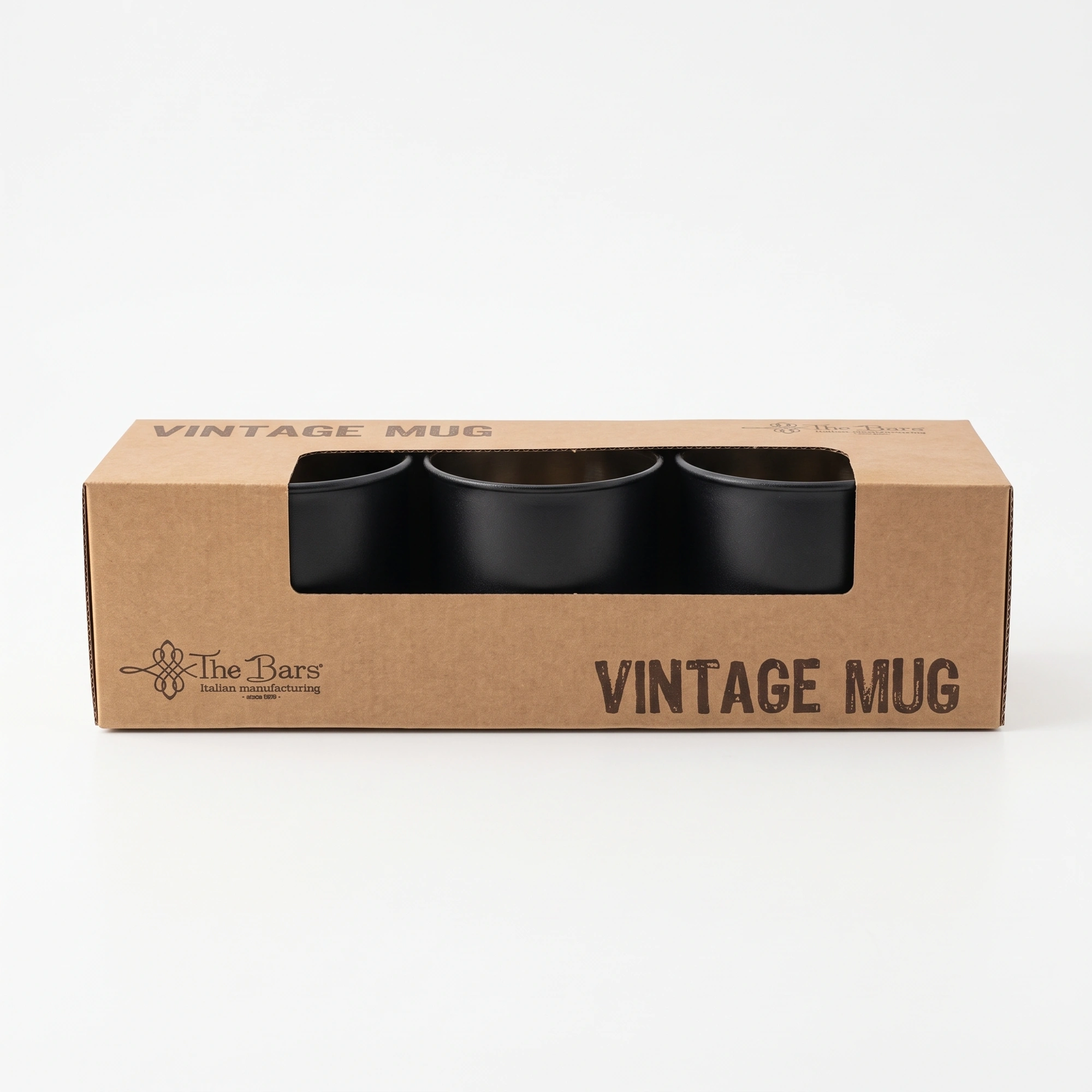 Enamel nera: la confezione The Bars Vintage Mug con le tre tazze nere