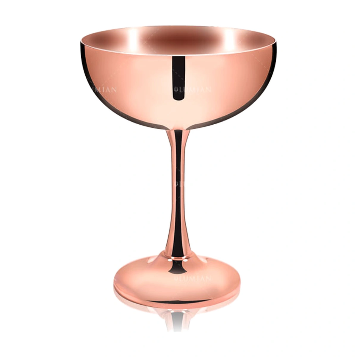 coppa champagne rame: coppa Artemide Lumian da 23 cl in acciaio inox con finitura rame, stelo sottile e piede tondo