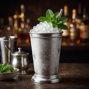 Julep cup decò The Bars con Mint Julep, ghiaccio tritato a cupola e menta