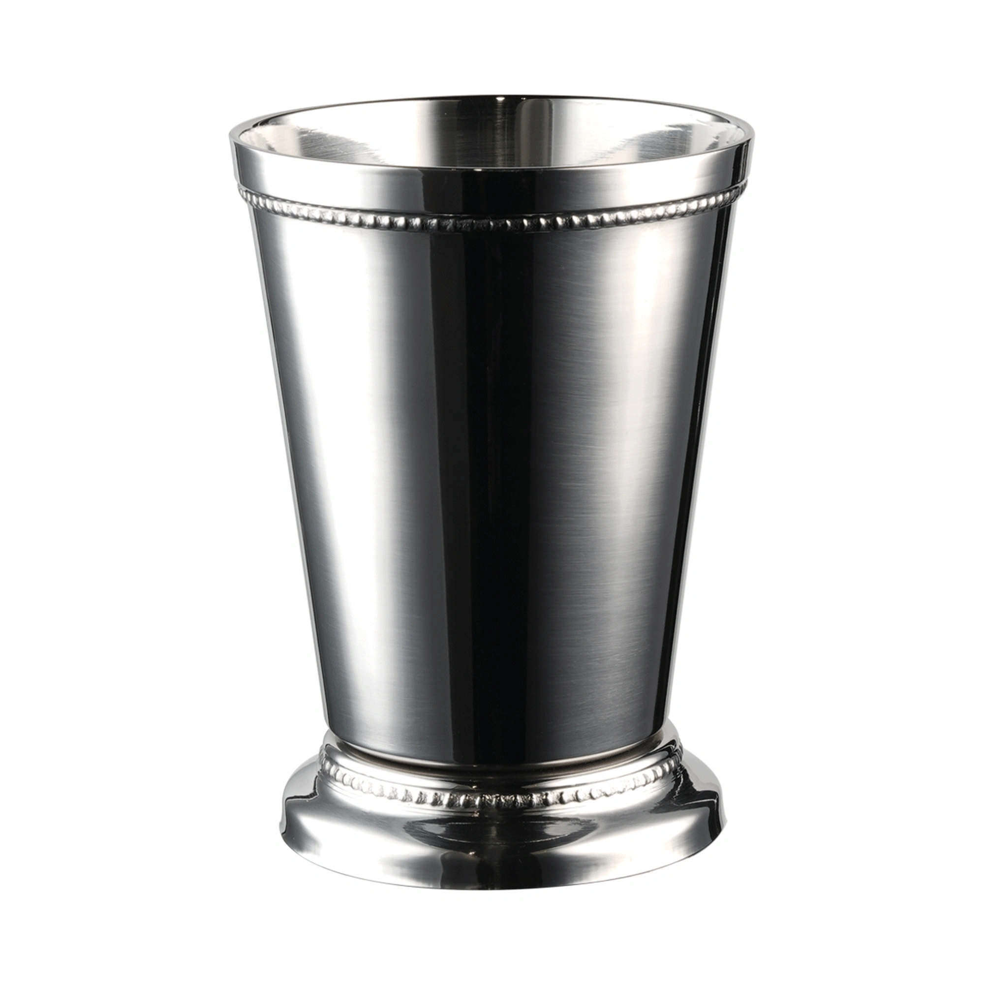julep cup decò: bicchiere The Bars in acciaio lucido a specchio con bordature a perline e base a gradino