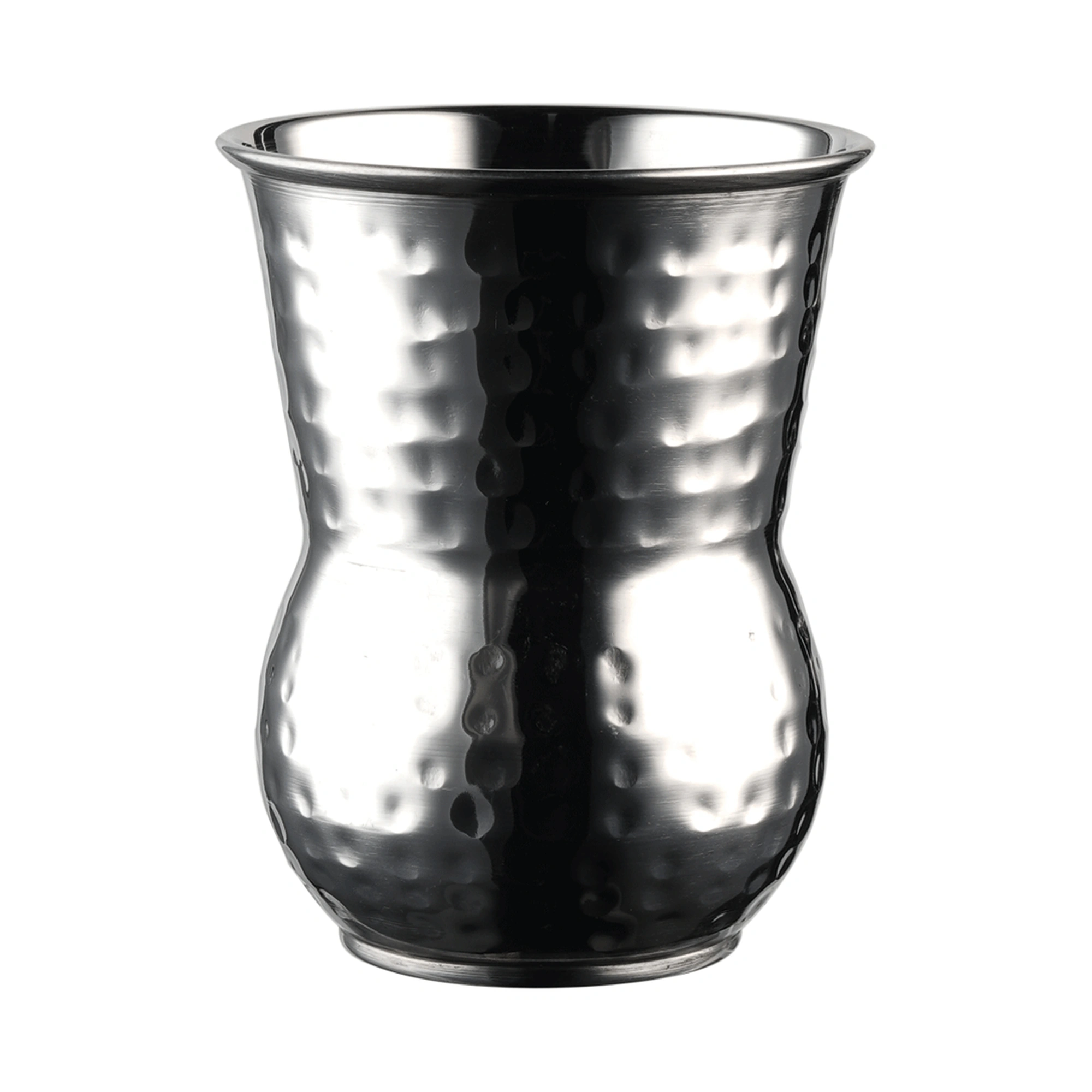 julep cup martellata: bicchiere The Bars in acciaio martellato lucido con la forma arabica a tulipano