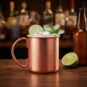 Moscow mule mug in rame con Moscow Mule, lime e menta