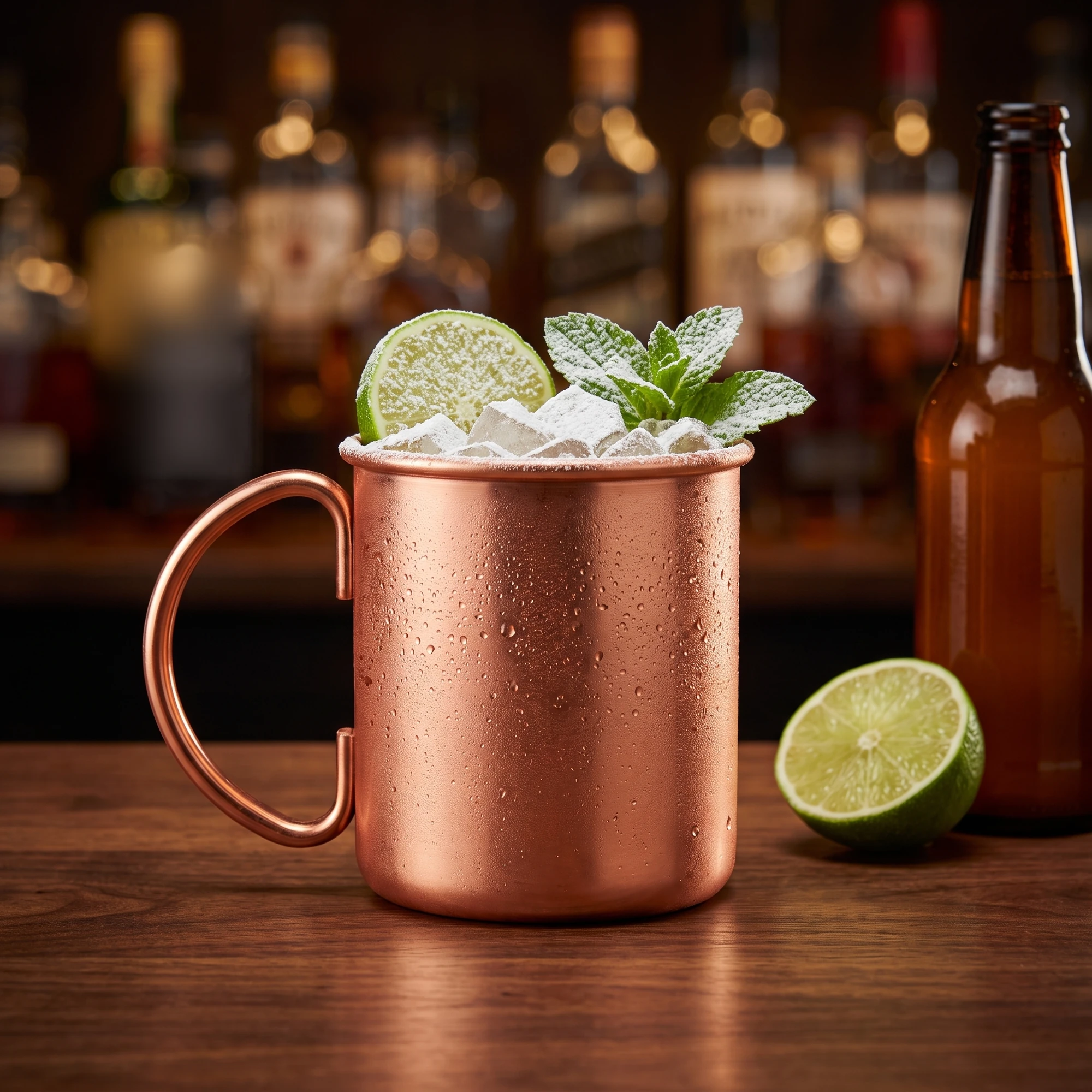 Moscow mule mug in rame con Moscow Mule, lime e menta