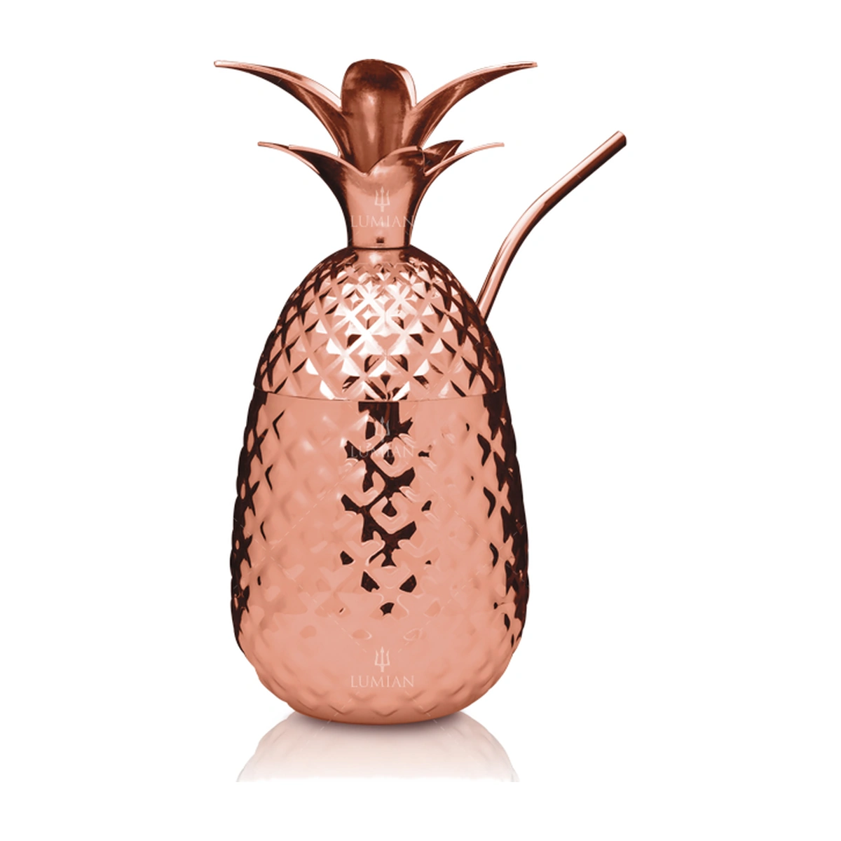 pineapple cup: bicchiere a forma di ananas Lumian da 50 cl placcato rame con coperchio a foglie e cannuccia in rame