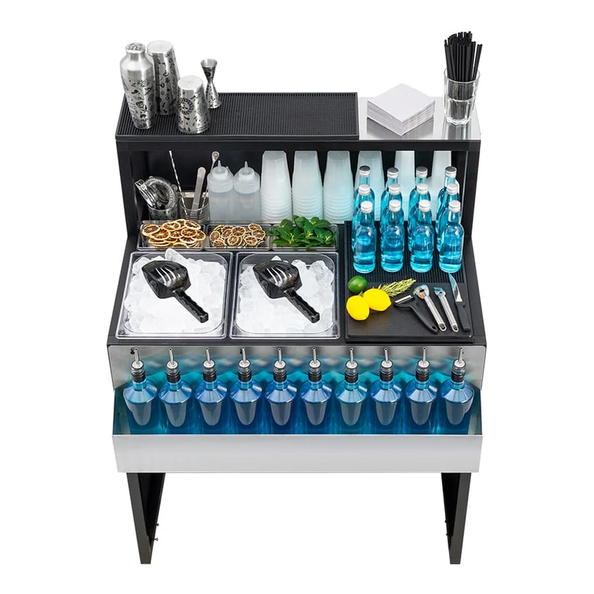 Postazione barman portatile da 90 cm allestita per il servizio