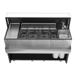 Postazione barman portatile 150 cm nera con piano di servizio LED