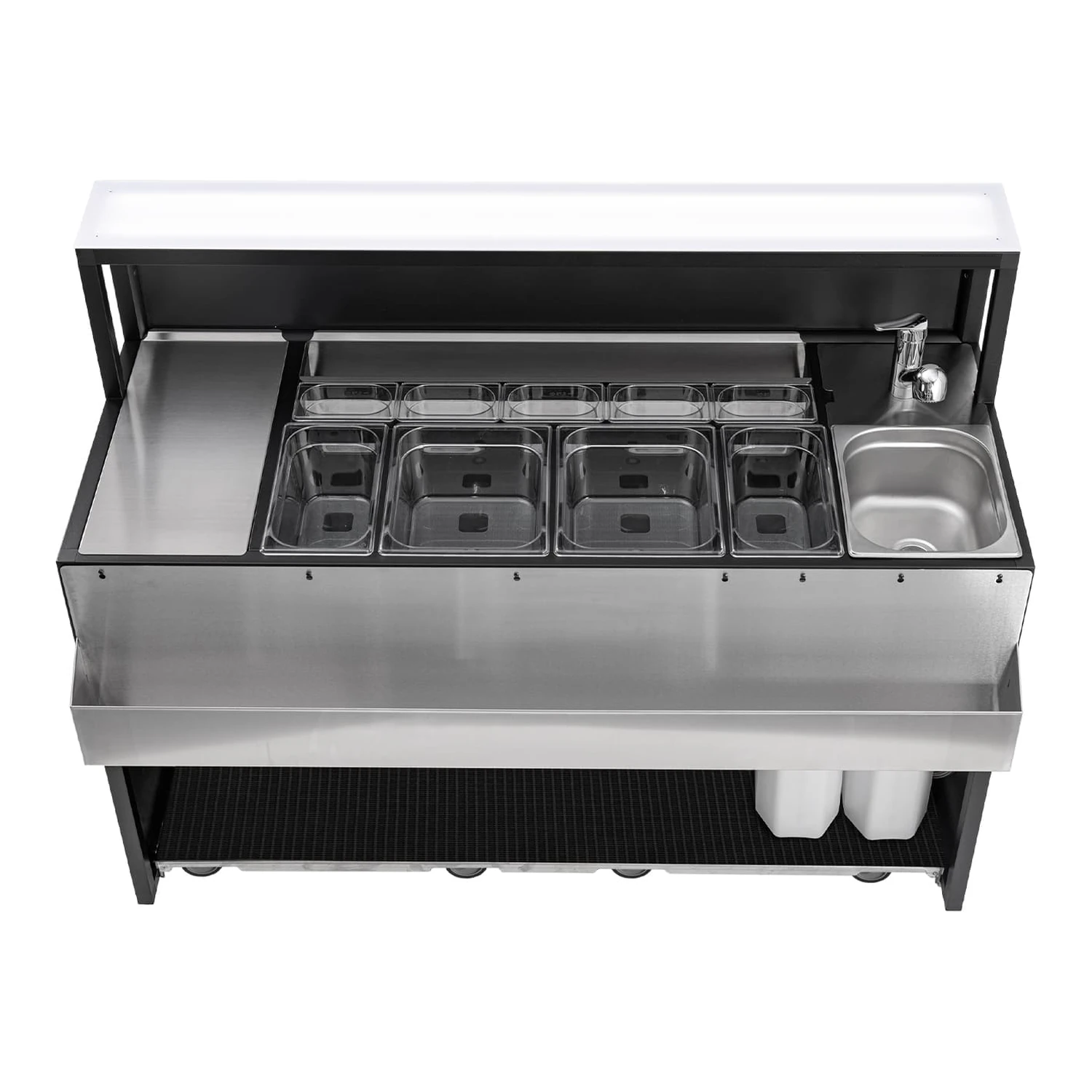 Postazione barman portatile 150 cm nera con piano di servizio LED