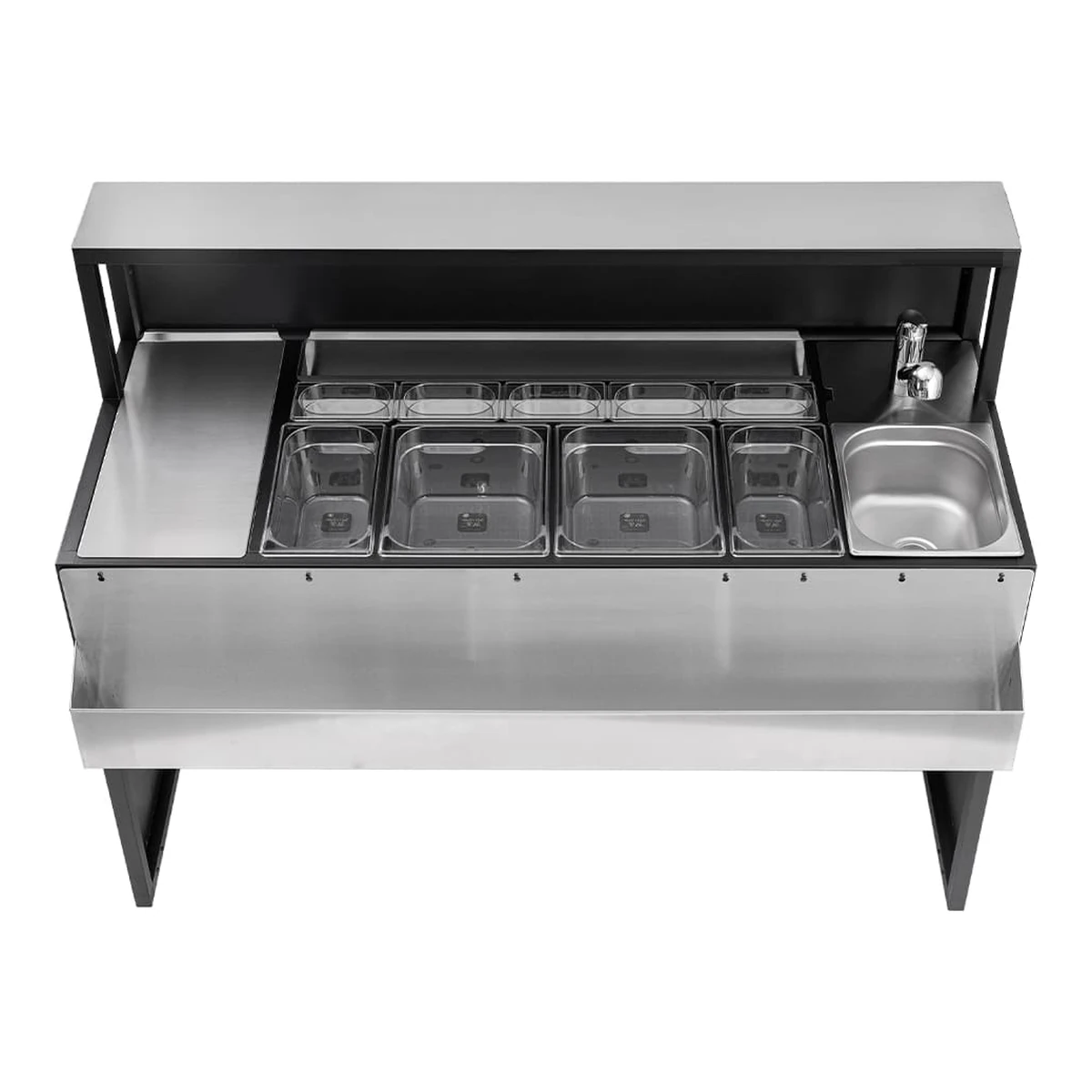 Postazione barman portatile nera in acciaio inox