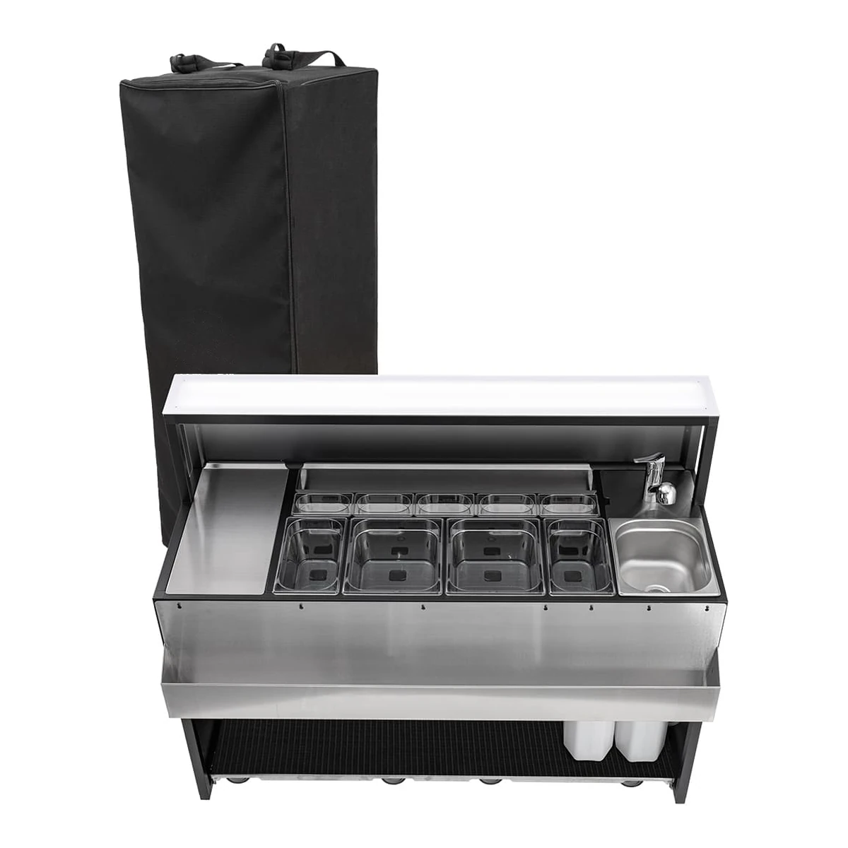 Postazione barman portatile versione Mobile con ruote e borsone
