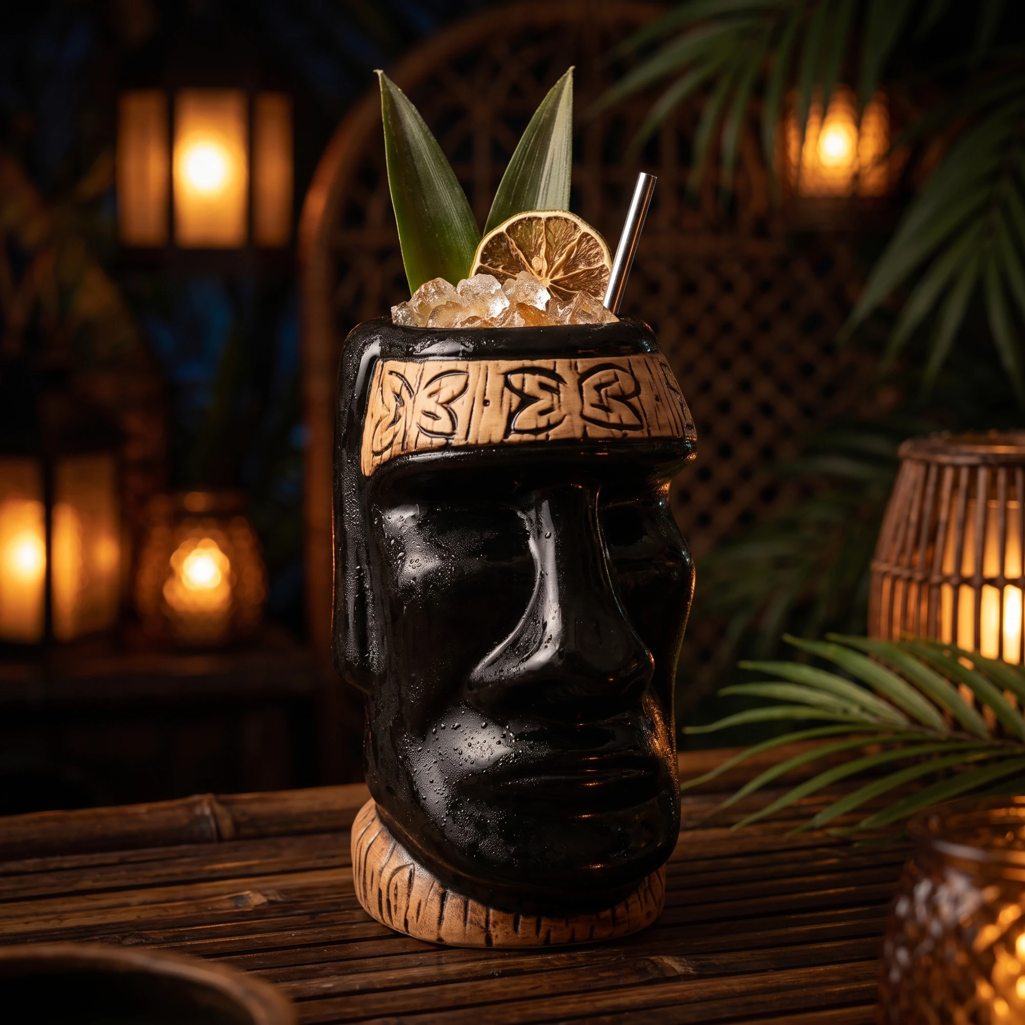 Moai black, tiki mug in ceramica con cocktail tiki