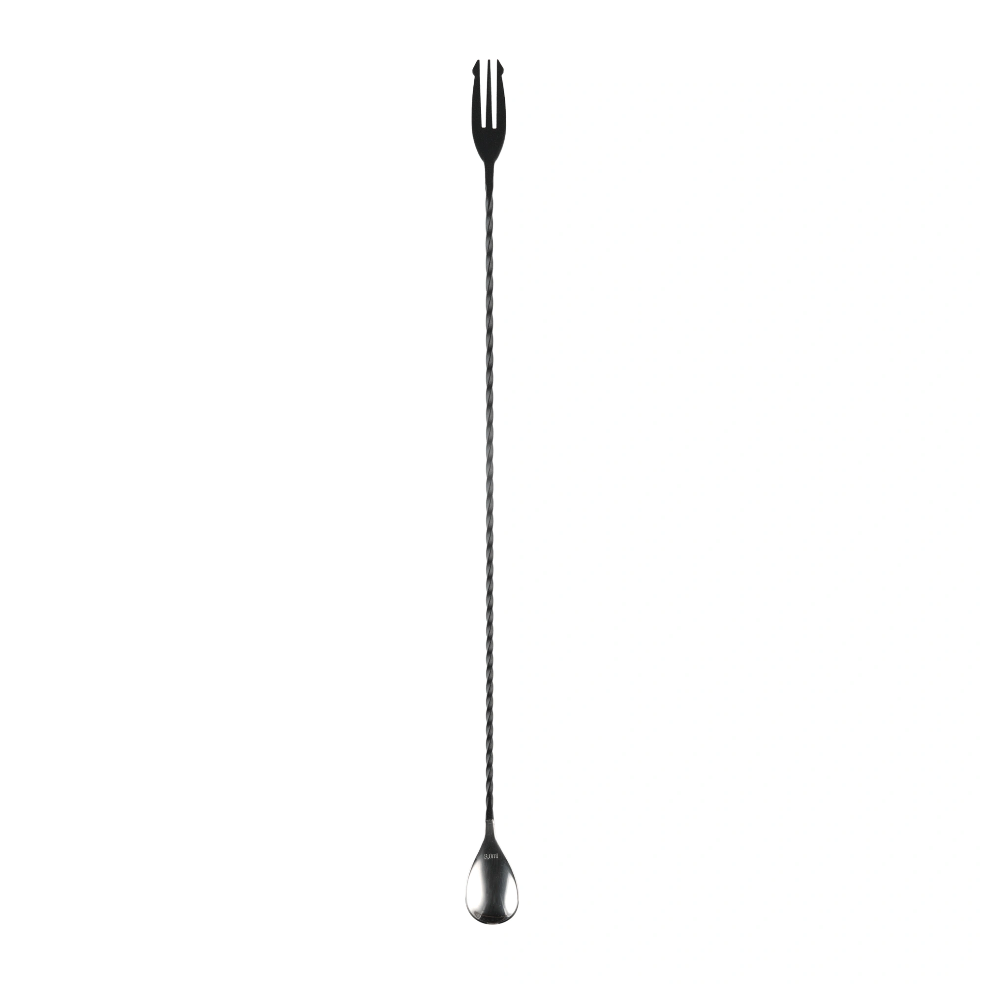 Bar spoon fork Nettuno nero The Bars da 45 cm con tridente, gambo spiralato e coppa a goccia