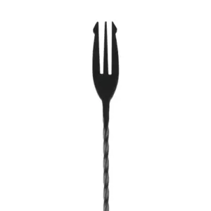 Bar spoon fork Nettuno nero: il tridente a tre rebbi in cima al gambo spiralato