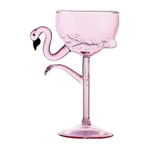 bicchiere fenicottero: calice in vetro rosa con collo e testa di fenicottero