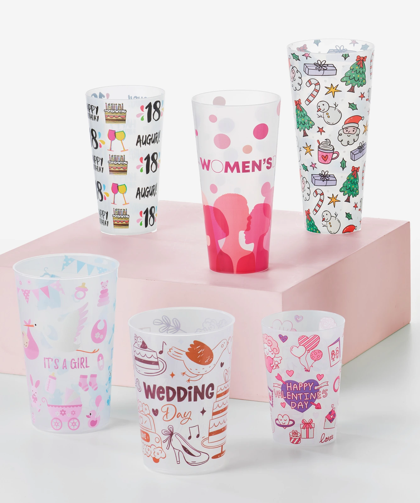 bicchieri plastica personalizzati: bicchieri conici in polipropilene con grafiche stampate a 360 gradi