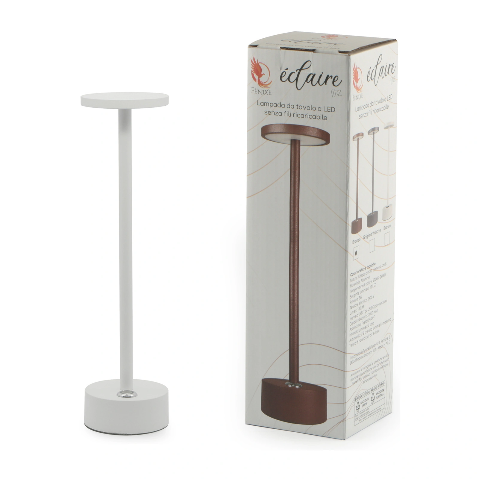 Eclaire Lite Lampada da Tavolo LED Ricaricabile Bianca 30cm, foto 2