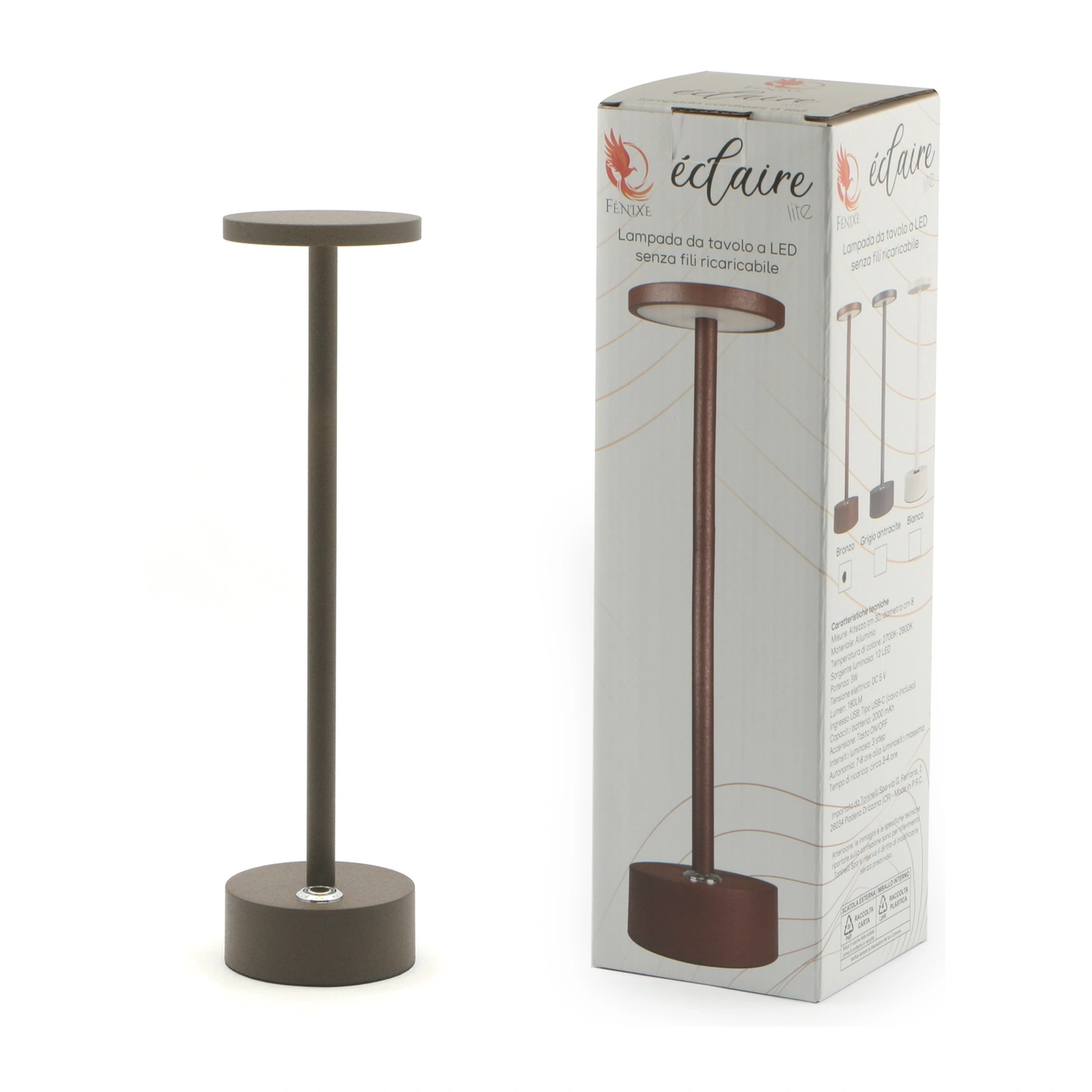 Eclaire Lite Lampada da Tavolo LED Ricaricabile Bronzo 30cm, foto 2
